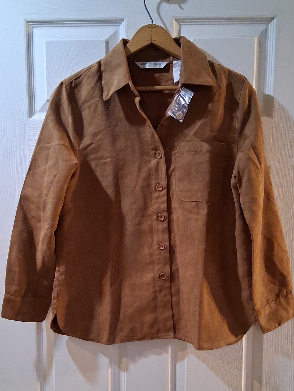 Women's Suede-Look Button Down Shirt in Brown